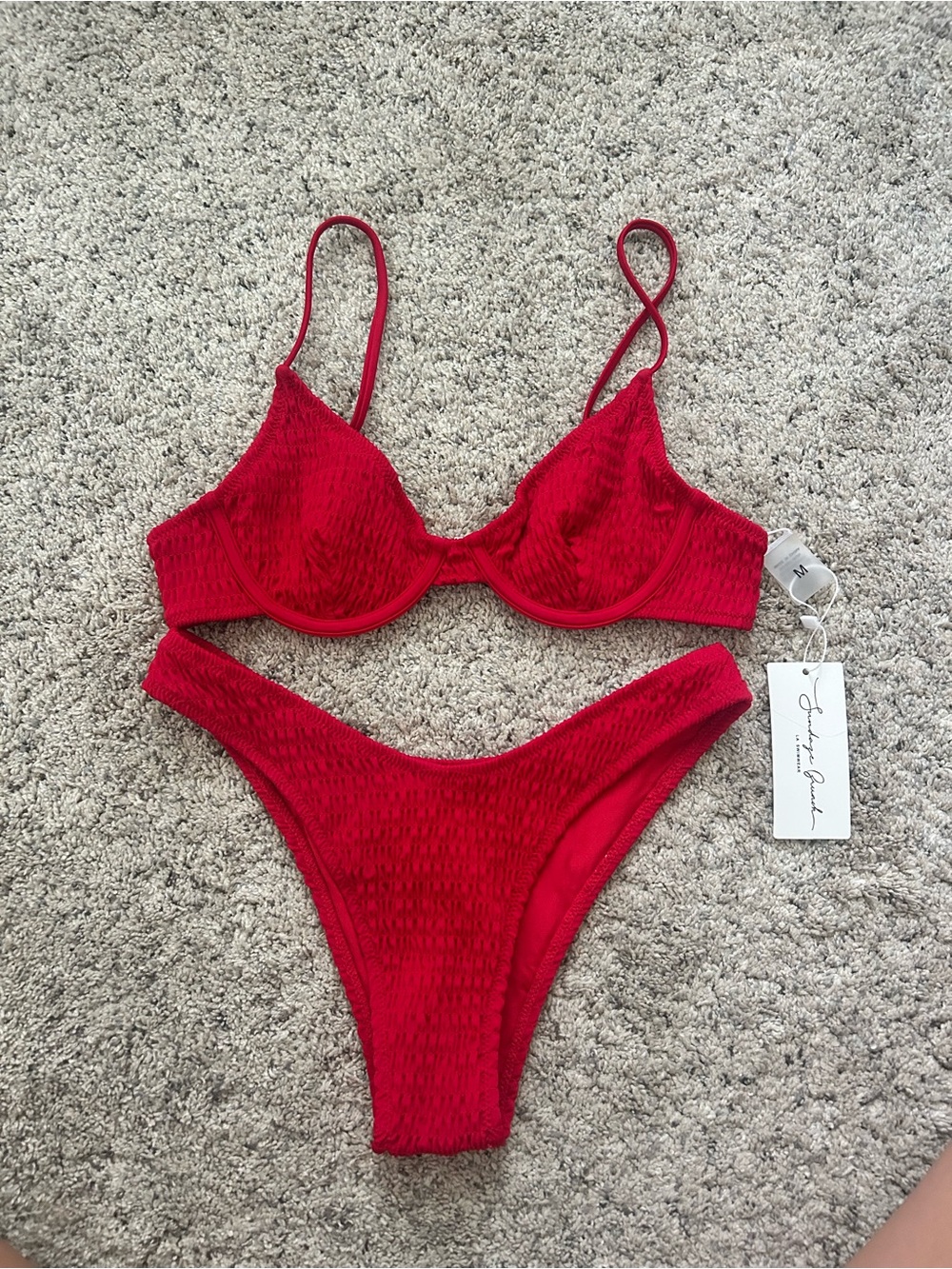 Red Ribbed Underwire Bikini Set